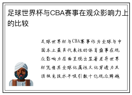 足球世界杯与CBA赛事在观众影响力上的比较